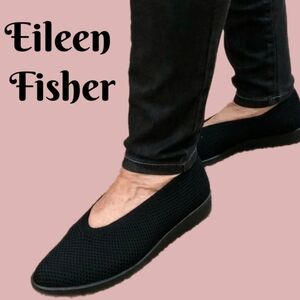 Eileen Fisher Womens Black Knit Heaven Shoes Sz 8 Slight Wedge Casual Comfort